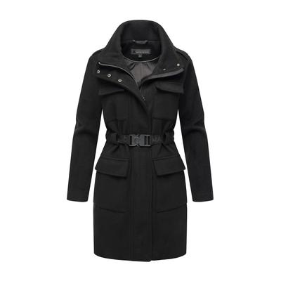 Kurzmantel MARIKOO "Tanokoo", Damen, Gr. XXL, schwarz, 90% Polyester, 10% Viskose, Mäntel Kurzmantel, Eleganter Übergangsmantel mit großen Taschen und Stretch-Gürtel
