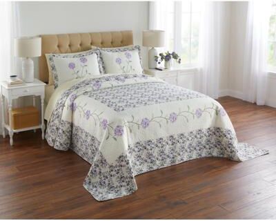 Margaret Embroidered Bedspread by BrylaneHome in Purple (Size KING)