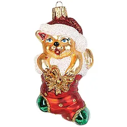 Christbaumschmuck Glas 7,5cm Gabenstrumpf mit Katze Figur Mundgeblasen & Handbemalt Weihnachtsbaum Anhänger Weihnachten Weihnachtsbaumschmuck