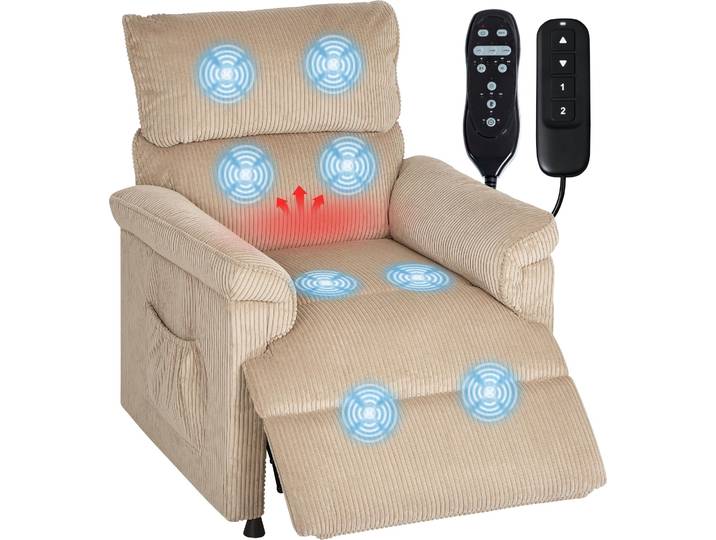 HOMCOM Relaxsessel mit Vibrationsmassage, Heiz- und Liegefunktion, Braun