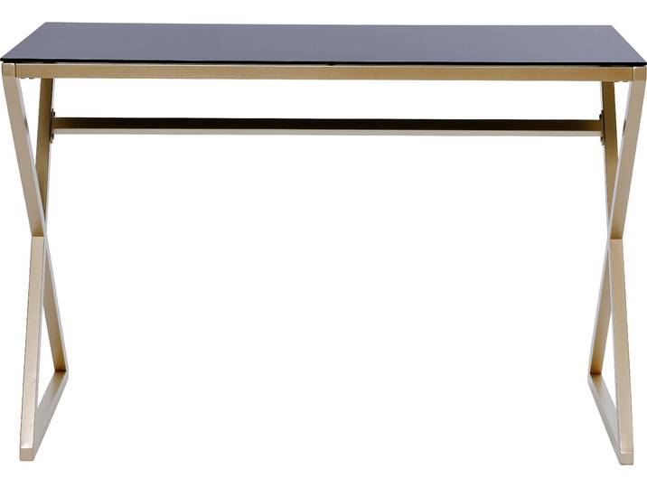 Schreibtisch JAHNKE XTRA , gold (schwarzglas, gold, goldfarben, schwarzglas), B:110cm H:72cm T:50cm, Tische, Schreibtisch, Schreib-, Schmink-, Konsolentisch, Oberplatte aus ESG-Sicherheitsglas