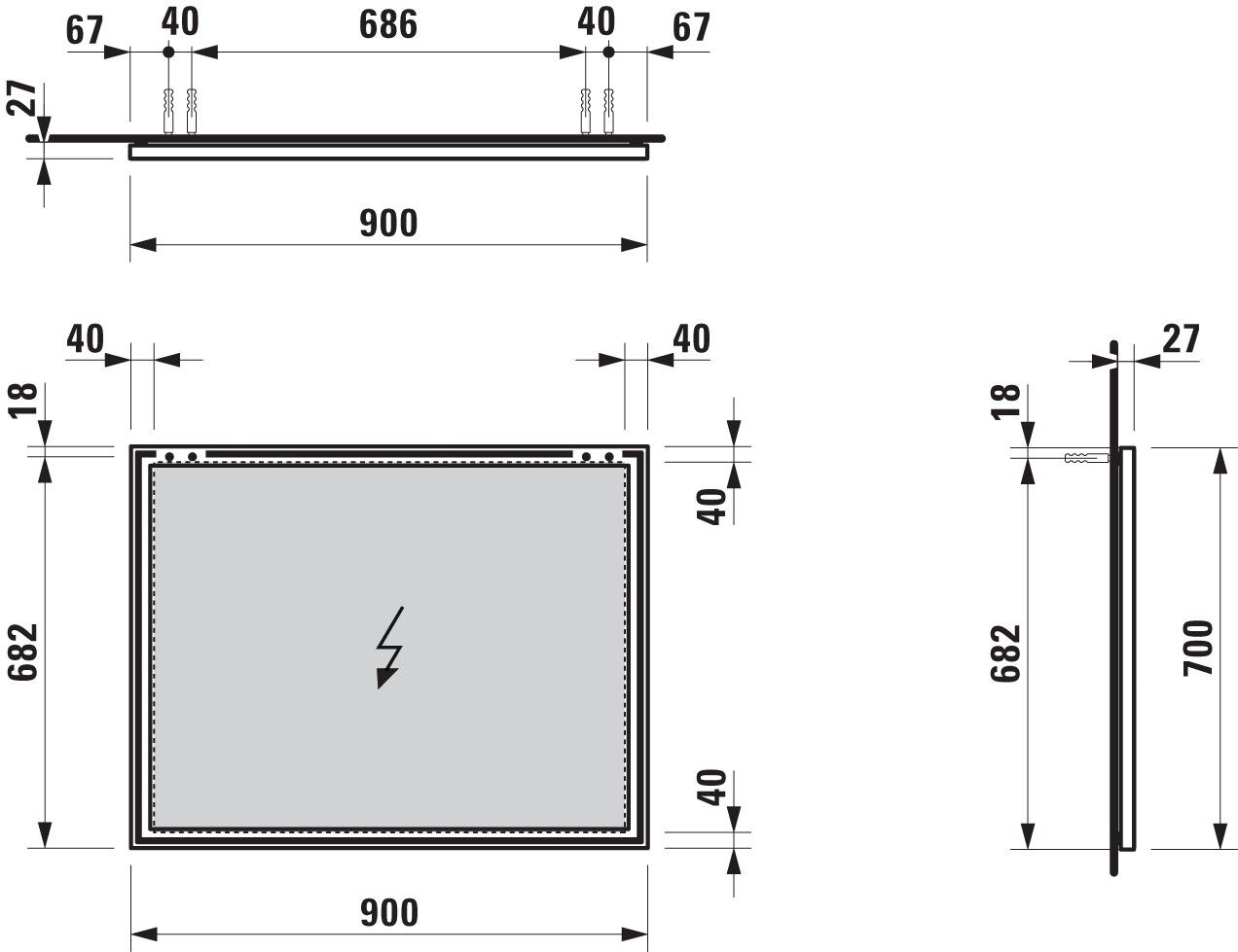 LAUFEN Spiegel Frame 25 900x25x700 mit Aluminiumrahmen schwarz matt H4474059004501