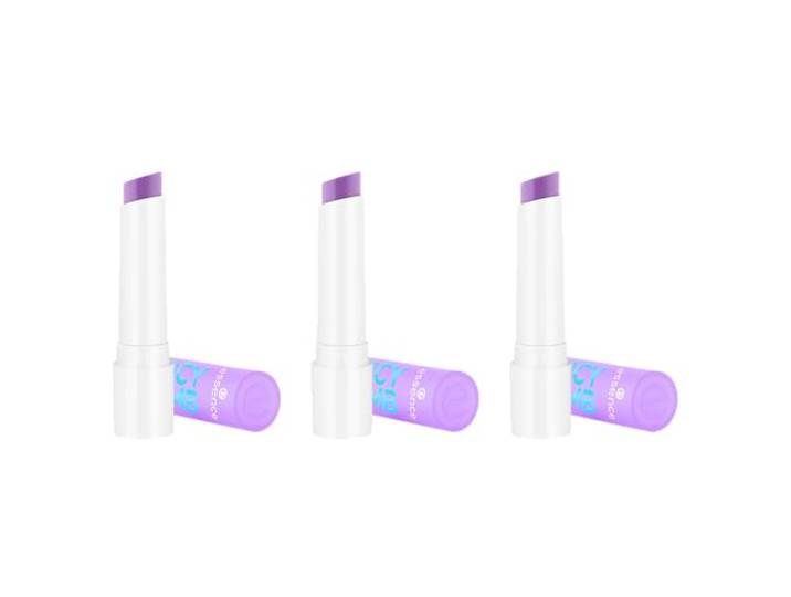 essence JUICY BOMB glossy butter balm, Lippenbalsam, Nr. 02, Violett, natürlich, glänzend, strahlend frisch, vegan, ohne Parabene, ohne Mikroplastikpartikel, Nanopartikel frei, 3er Pack (3x2.5g)