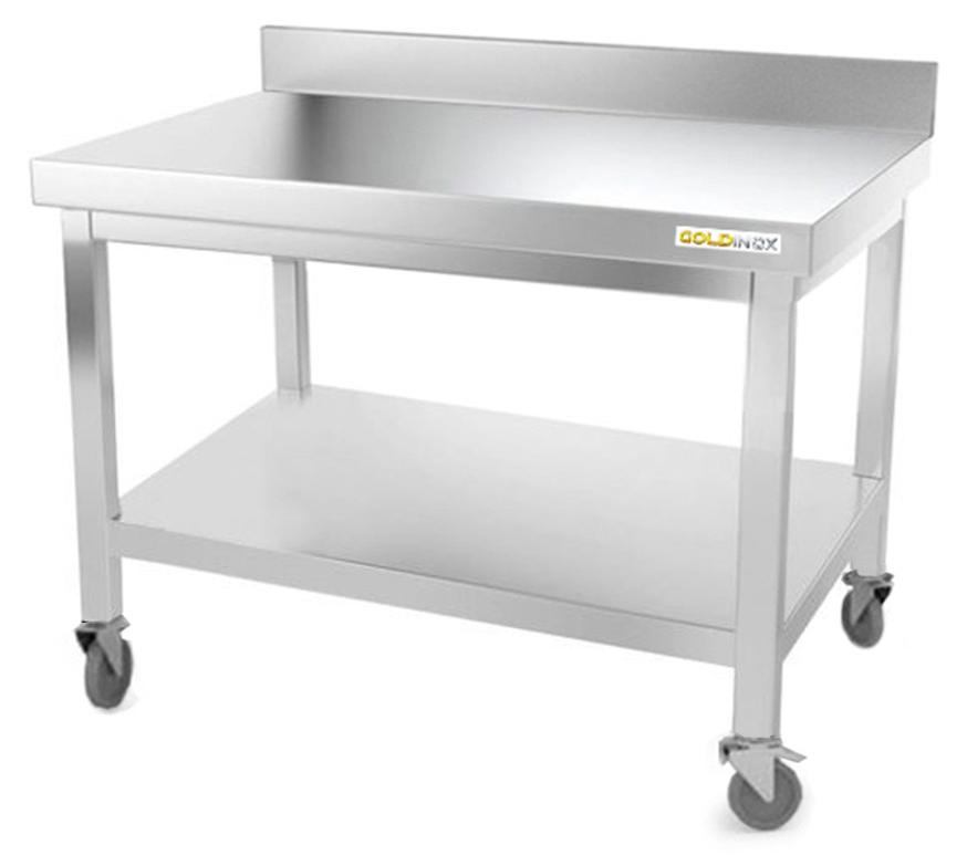 Arbeitstisch aus Edelstahl, Untergestell 1000 x 500 mm, mit Rollen, - GOLDINOX