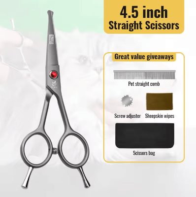 Inspire Picks Fenice Professional Round Tip Pet Grooming Scissors Safe Trimming Tool For Eyes Face & Paws 4.5 Straight