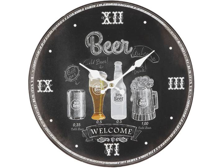 Wanduhr AMBIENTE HAUS Wanduhr - Beer 28cm , schwarz, B:28cm H:25cm T:2cm, Wanduhren, Wanduhr