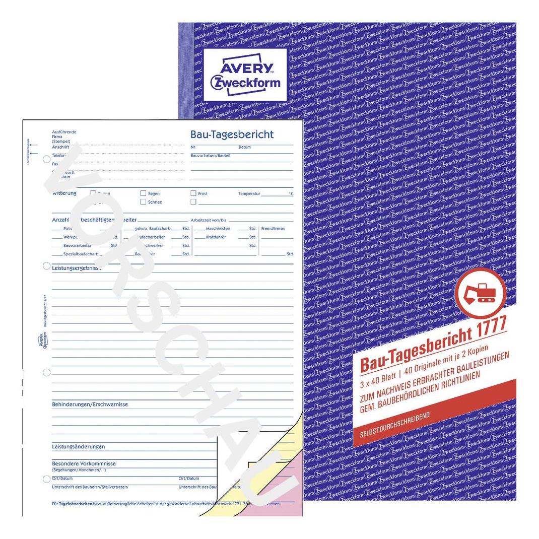 Avery Zweckform Bautagesbericht Formular 1777-5 DIN A4 Anzahl der Blätter: 40 (40x) (1777-5)