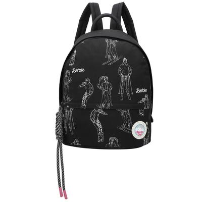 Sportrucksack FRITZI AUS PREUSSEN "Apres Ski Limited Barbie", Damen, Gr. B/H/T: 29cm, schwarz, Nylon, bedruckt, Rucksäcke, mit dekorativem Barbie-Print