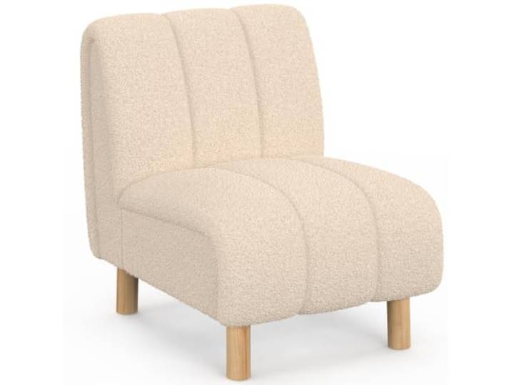 IDMarket - Sessel Hector, abgerundete Füße, Holzoptik und Frottee, Beige