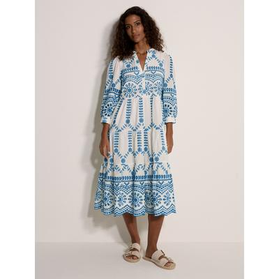 Spitzenkleid APRICOT "Midi-Kleid mit floraler Broderie Anglaise", Damen, Gr. S (36), N-Gr, weiß, gewebt, Obermaterial: 100% Baumwolle CO., gemustert, V-Ausschnitt, Umschlagmanschetten, Kleider, mit Stickerei