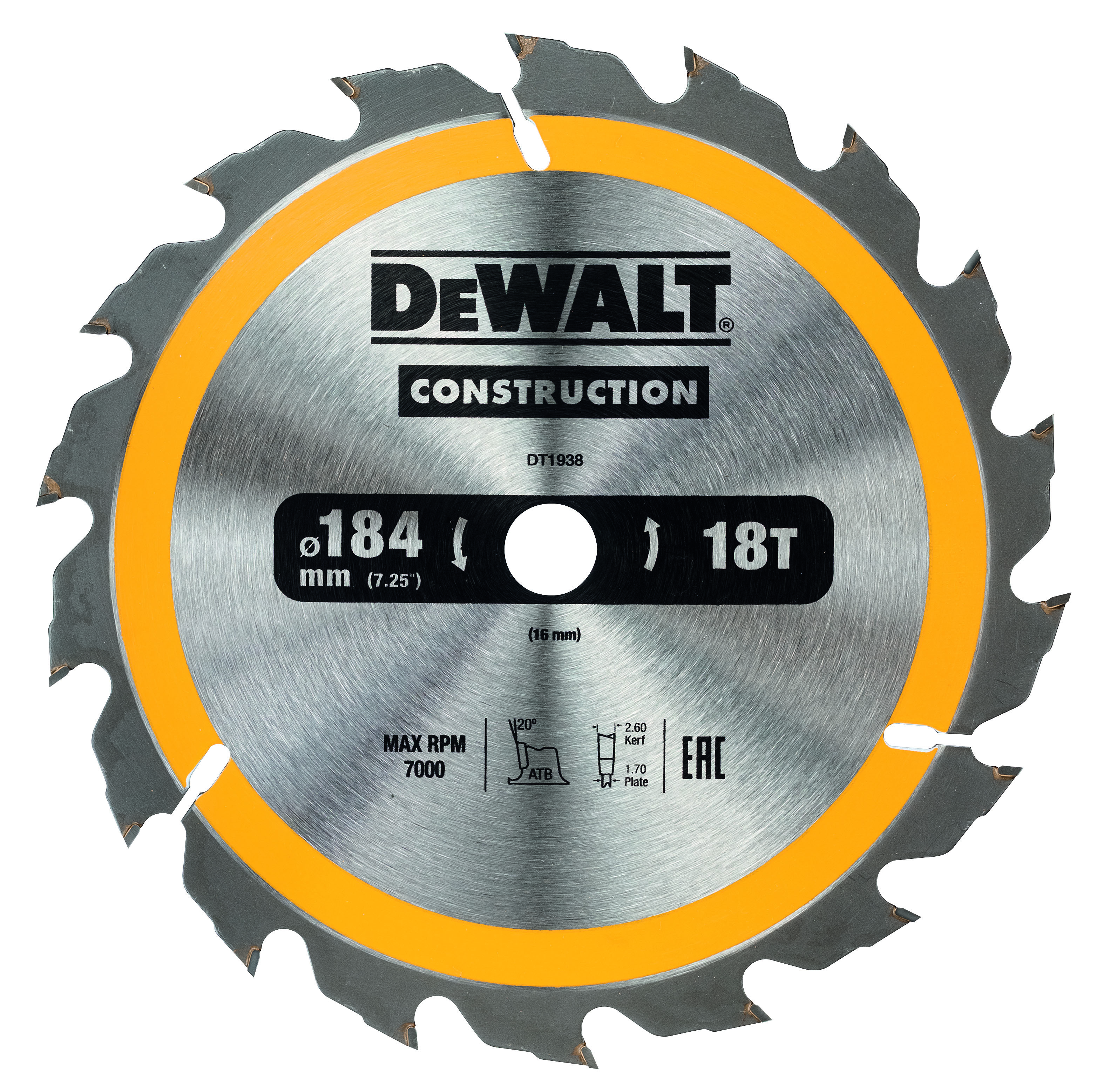 Kreissägeblatt DEWALT Handkreissäge 184/16mm 18WZ DT1938-QZ