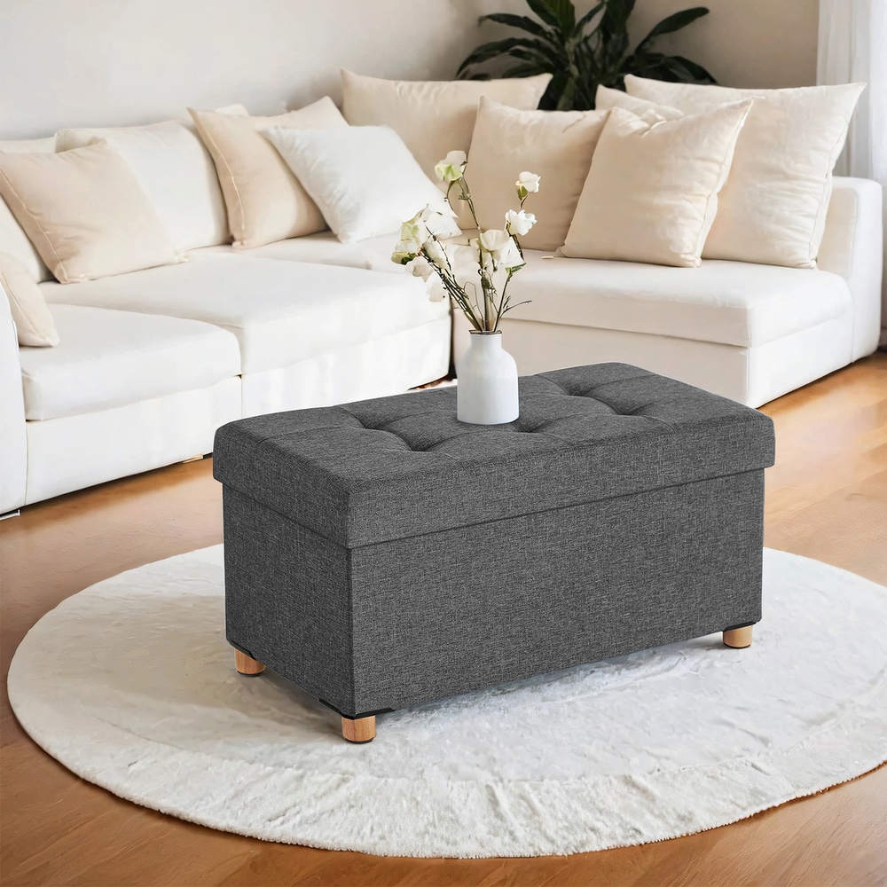 SONGMICS Sitzhocker mit Stauraum, klappbare Sitzbank mit Beinen, Aufbewahrungsbox LSFB3516GYZ
