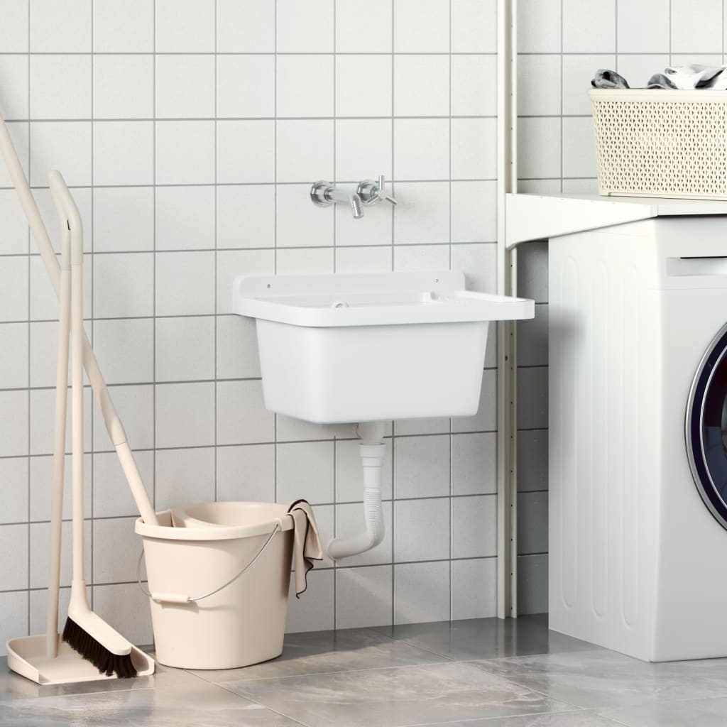 vidaXL Lavabo pour montage murale blanc 50x35x24 cm résine