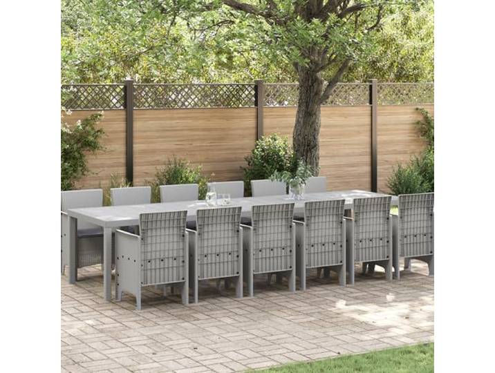 HEFZGDB 13-teiliges Garten Esszimmer Set mit Kissen aus hellgrauem Poly-Rattan für 12 Personen, UV-beständig und witterungsfest mit robuster Konstruktion für Terrasse und Balkon,