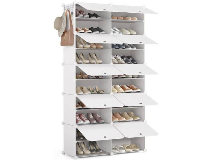 Meuble Chaussure 10 Compartiments Pour 40 Paires Plastique Blanc