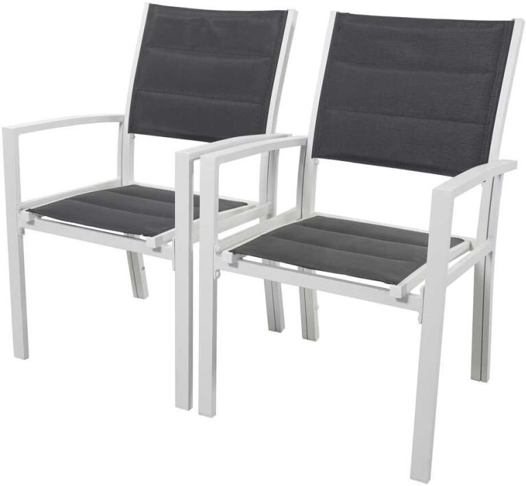 Habitat & Jardin Lot de 2 fauteuils jardin alu textilène gris foncé Gris 58x90x62cm