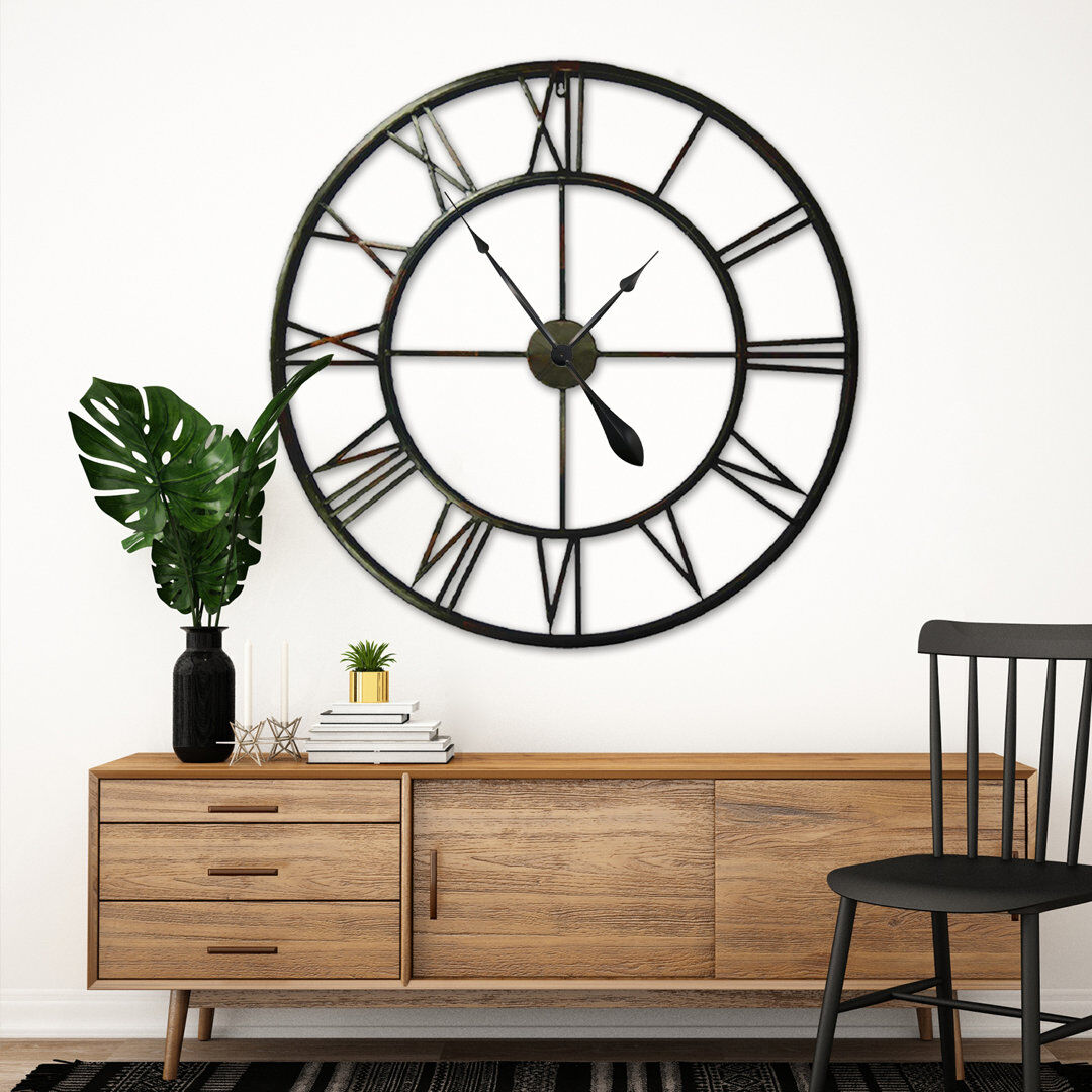 Three Posts Hackney Roman Iron Wall Clock Black/Bronze 76cm H x 76cm W x 5cm D