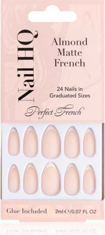Nail HQ Almond Matte French Faux ongles avec colle incluse 24 pcs