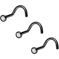 3er Set Chirurgenstahl Nasenstecker Spirale KRISTALL
