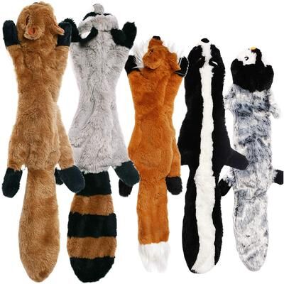 JoyToys Stuffingless Plush Dog Toy Squeaky Crinkle Enhanced Chew Toy For Large Breeds Simulated Animal Design crocodile