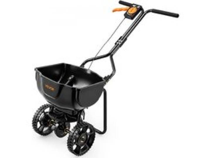 VEVOR Streuwagen 6,8 kg Fassungsvermögen, Düngerstreuer 3 m Streubreite, Schleuderstreuer mit 25,4 cm Reifen, einstellbarer Streumenge, Staatsgutstreuer für Dünger & Saatgut im Hausgarten
