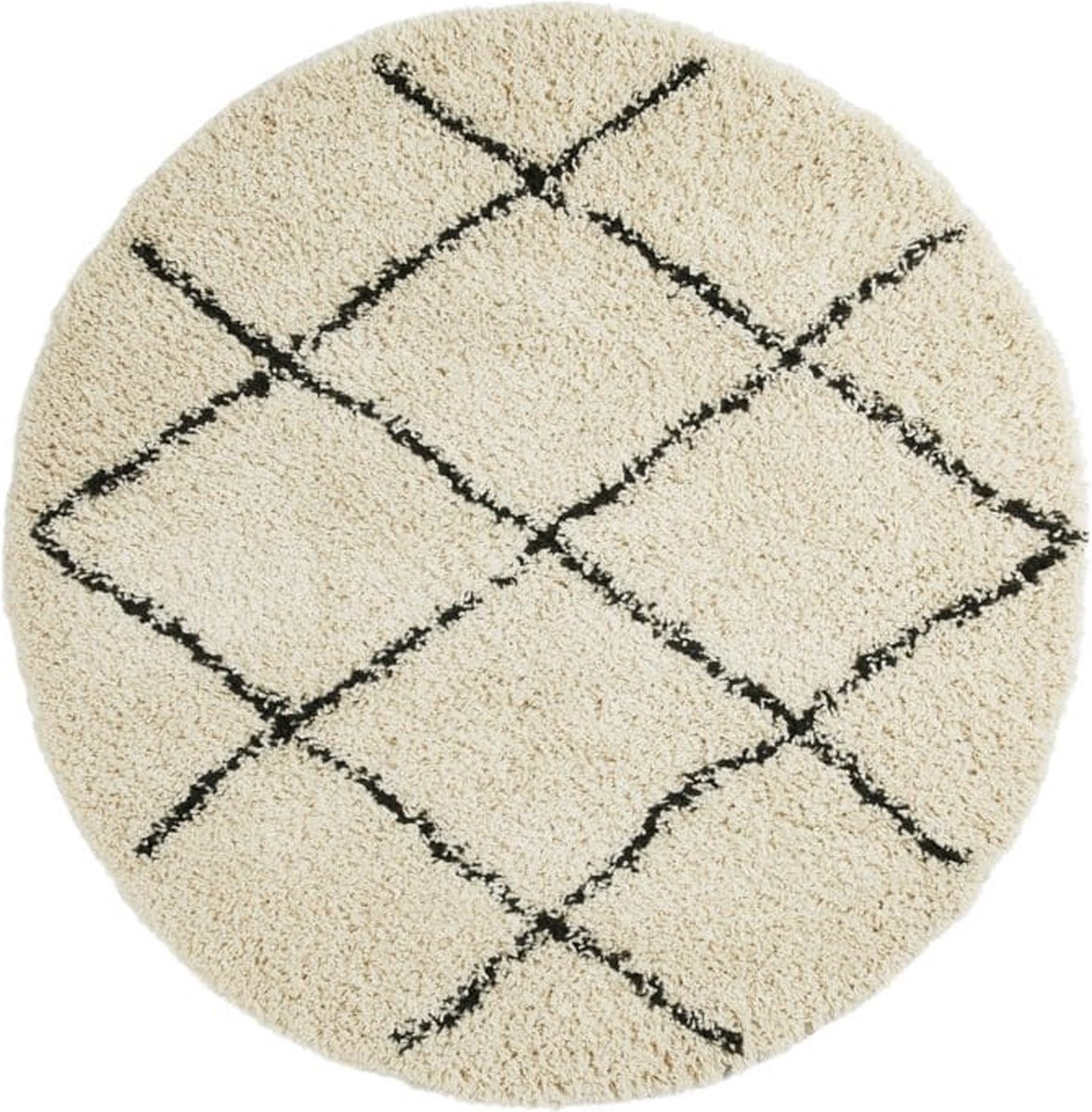 Rugestiq Berber Hoogpolig Vloerkleed Wit Geruit Rond 140 cm