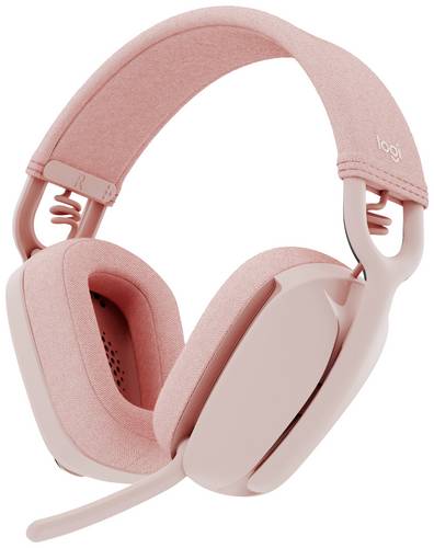 Logitech ZONE VIBE 100 Over Ear Headset Bluetooth Stereo Rose Mikrofon-Rauschunterdrückung, Noise Cancelling Lautstärkeregelung, Mikrofon-Stumms