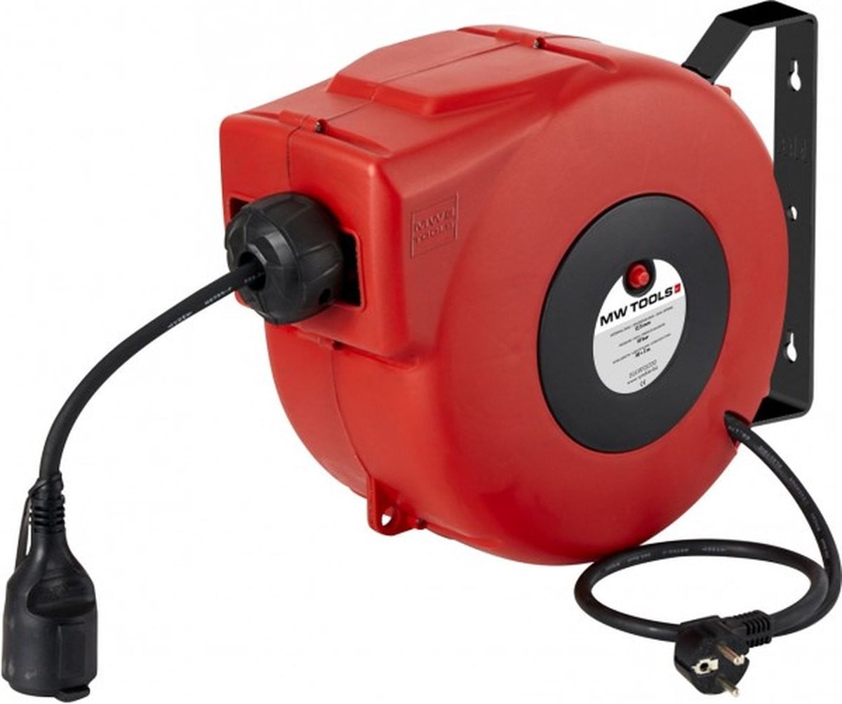 MW Tools Kabelhaspel 8 m 3G 2,5 mm² 230V met automatische oprol en zwenkbare muurbeugel HAE32508N