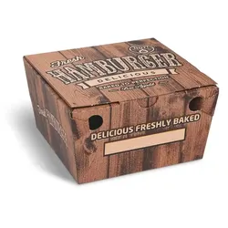 Burgerbox (aus Mikrowellpappe) kraft bedruckt 150 x 150 x 95 mm