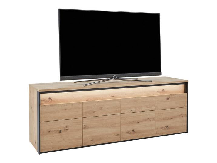 Voleo Lowboard, Schwarz, Eiche Artisan, Holzwerkstoff, 2 Fächer, 173x63x47 cm, Typenauswahl, Beimöbel erhältlich, Beleuchtung, Wohnzimmer, TV Möbel, Lowboards