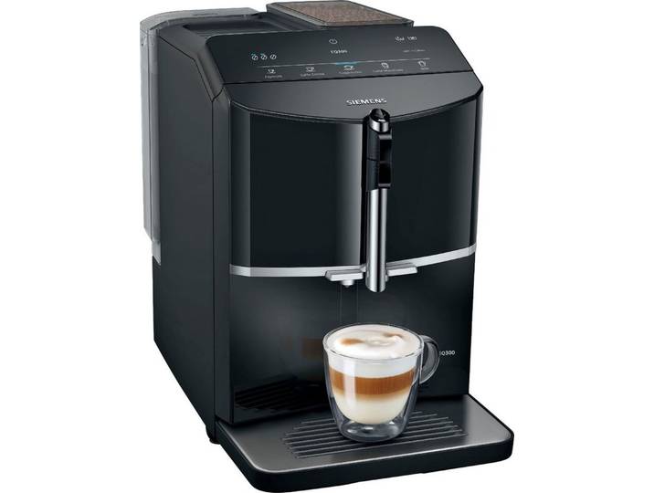 SIEMENS Kaffeevollautomat EQ300 TF301E19, viele Kaffeespezialitäten, OneTouch-Funktion, Milchaufschäumer, Keramikmahlwerk, klavierlack schwarz