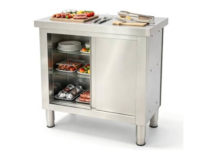 Atnhyruhd Arbeitsschrank Edelstahl Schrank mit Schiebetüren Outdoor Küche Edelstahl Tisch Gastro Freistehender Arbeitsschrank Küchenarbeitstisch Gastro Edelstahlschrank 80x40x80cm