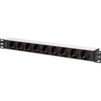 Steckdosenleiste 19" PDU mit Aluminiumprofil, 9-fach schwarz/aluminium, 2 Meter Kabel, 1 HE, 16A, Kaltgerätestecker C20