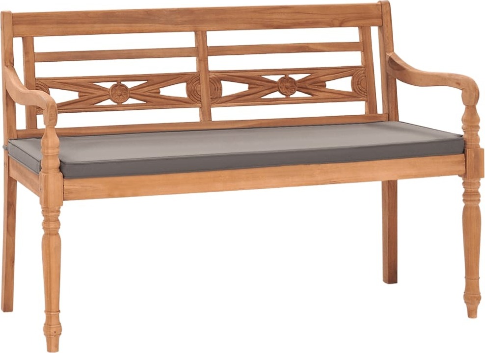 The Living Store Batavia-Bank mit Dunkelgrauem Kissen 120 cm Teak Massivholz