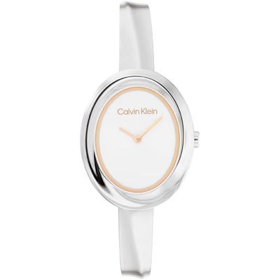 Calvin Klein "TWISTED BEZEL" Armbanduhr, Damenuhr, Edelstahlarmband, analog