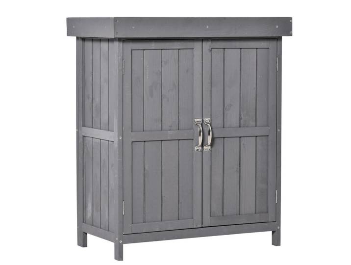 ComfortXL Gartenschrank Doppeltür Dunkelgrau, Grau, Holz, 43x88x74 cm, Gartenzubehör, Geräteschuppen