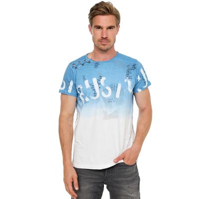 T-Shirt RUSTY NEAL, Herren, Gr. L, blau, 100% Baumwolle, bedruckt, normal, Rundhals, Shirts T-Shirt, mit farblichem Übergang