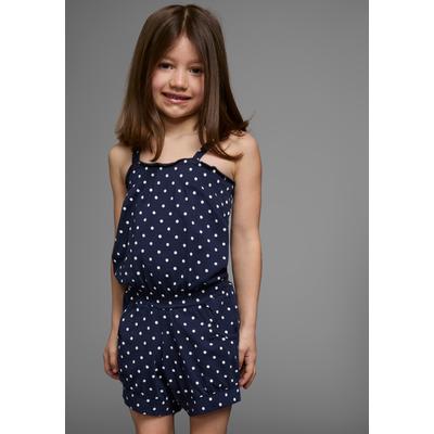 Kurzoverall KIDSWORLD "für kleine Mädchen", Mädchen, Gr. 104, N-Gr, blau (marine, weiß), Jersey, Obermaterial: 100% Baumwolle, bedruckt, gepunktet, kurz, Overalls Kurzoverall, niedlich gepunktet