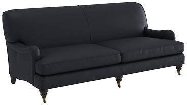 Janelle Leather Sofa - Navy Leather, Navy Flannel - Ballard Designs