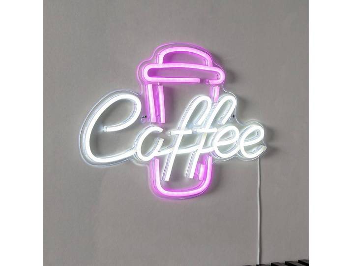 STAR TRADING LED-Wandleuchte Coffee, pink/weiß, Plexiglas, 40 x 30 cm USB Coffee, klar / transparent, für Wohn- / Esszimmer, Kunststoff, Junges Wohnen