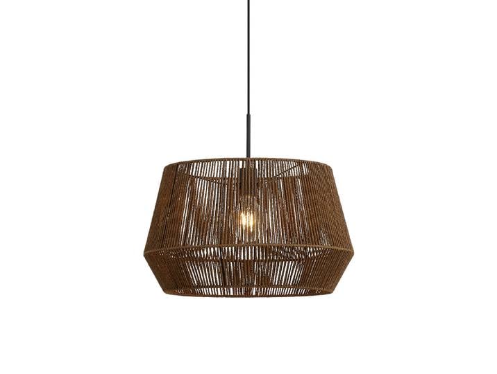 Qazqa Hanglamp Zwart Met Bruine Papieren Touw Kap 50/50/30 -