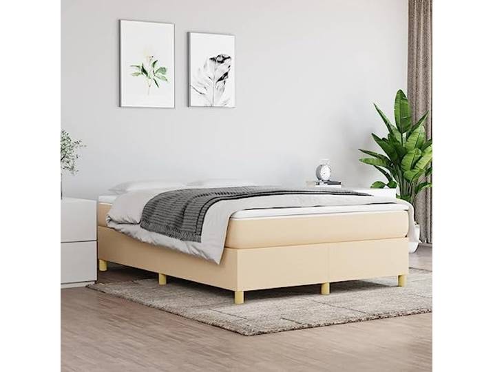 RJPLMFV Bettgestell, Stoff, cremefarben, 140 x 200 cm Robuste Füße, Sperrholzlatten, Gewichtsverteilung, Matratze nicht im Lieferumfang enthalten