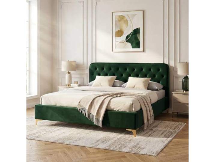 CARO-Möbel Polsterbett Glamour mit edlem Samtbezug in grün Doppelbett Bettgestell 140x200 cm im Barockstil, inkl. Lattenrahmen