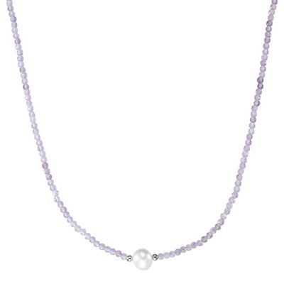 Collier SMART JEWEL "mit Stein-Kugeln + Muschelkern-Perle, Silber 925", lila, Halsketten, Damen, 45cm, Silber 925 (Sterlingsilber), Collier