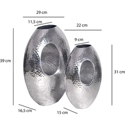 FineBuy, Vase, Tischvase 2er Set FB64115 Aluminium Silber (2x)