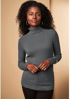 Plus Size Women's Ribbed Cotton Turtleneck Sweater by Jessica London in Slate (Size 42/44) Sweater 100% Cotton