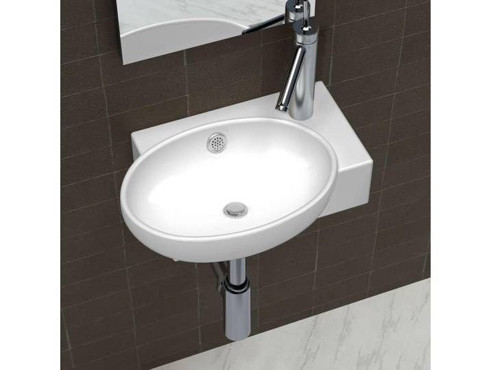 Vidaxl -Waschbecken mit Kranloch und Brandungskranzweiß