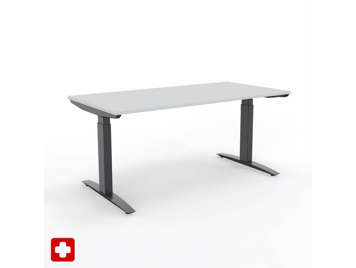 Ergonomischer Sitz-/Stehtisch Tradingzone Liftmatic Swissmade 160x80 cm, Lichtgrau/Anthrazit, Neu, Tisch - ideal fürs Homeoffice oder Büro