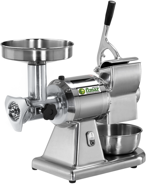 Fimar TC12T - Hachoir à viande électrique avec râpe intégrée - 230 V - 1 CV - Groupe de hachage en aluminium - Sans inverseur de marche