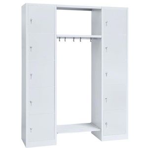 Lüllmann Schließfachschrank 525520, lichtgrau, 10 Fächer, Stahl, 143 x 180cm, mit Garderobe